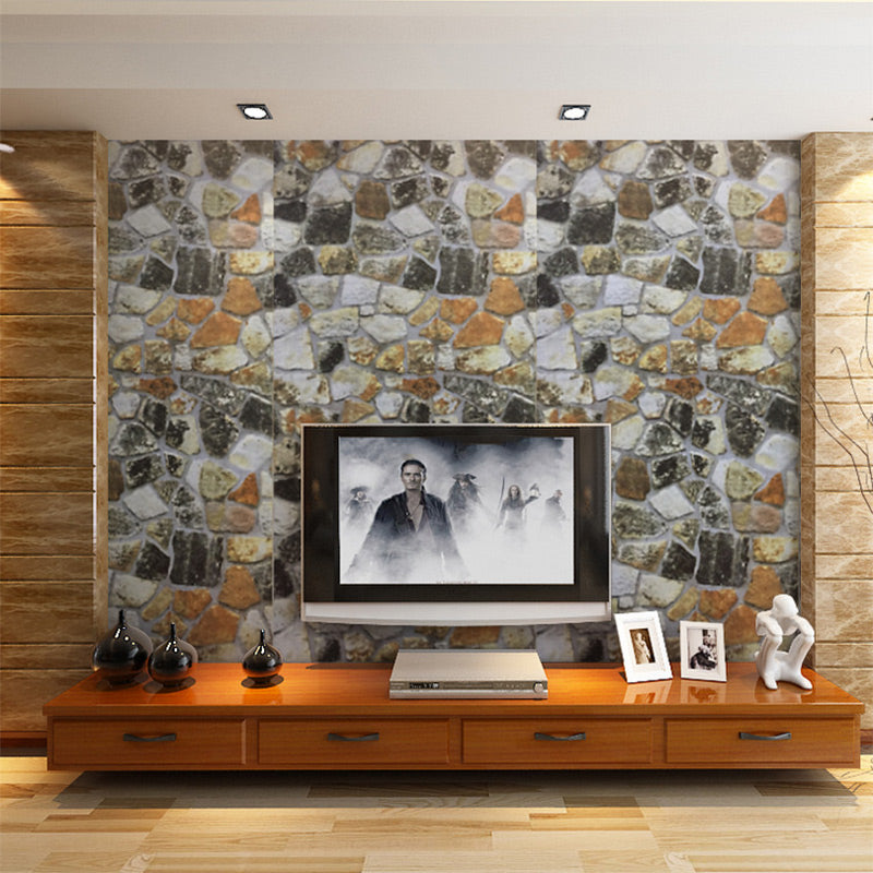 Self-Sticking Stone Look Wallpaper Industrial Style PVC Wall Decor, 33' L x 17.5" W Brown 1 Set Clearhalo 'Industrial wall decor' 'Industrial' 'Wallpaper' Wall Decor' 1618827