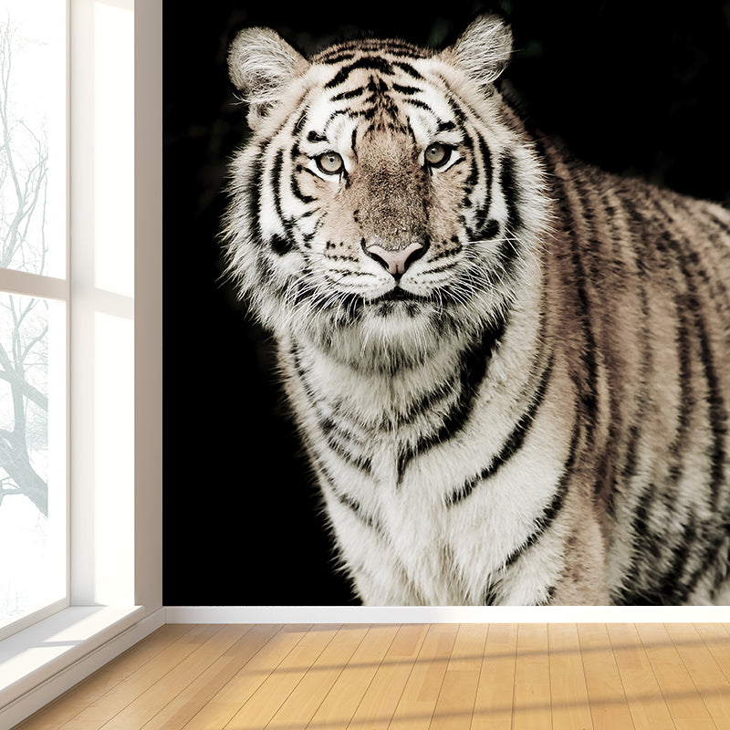 Modern Tiger Wall Mural Non-Woven Stain Resistant Black Wall Art for Living Room Black Clearhalo 'Wall Decor' 'Wall Mural' 1618976