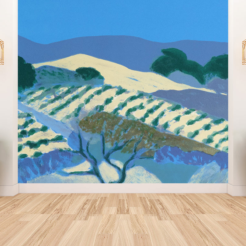 Contemporary Art Hills Landscape Wall Mural Blue Stain-Proof Wall Covering for Kitchen Blue Clearhalo 'Wall Decor' 'Wall Mural' 1619176