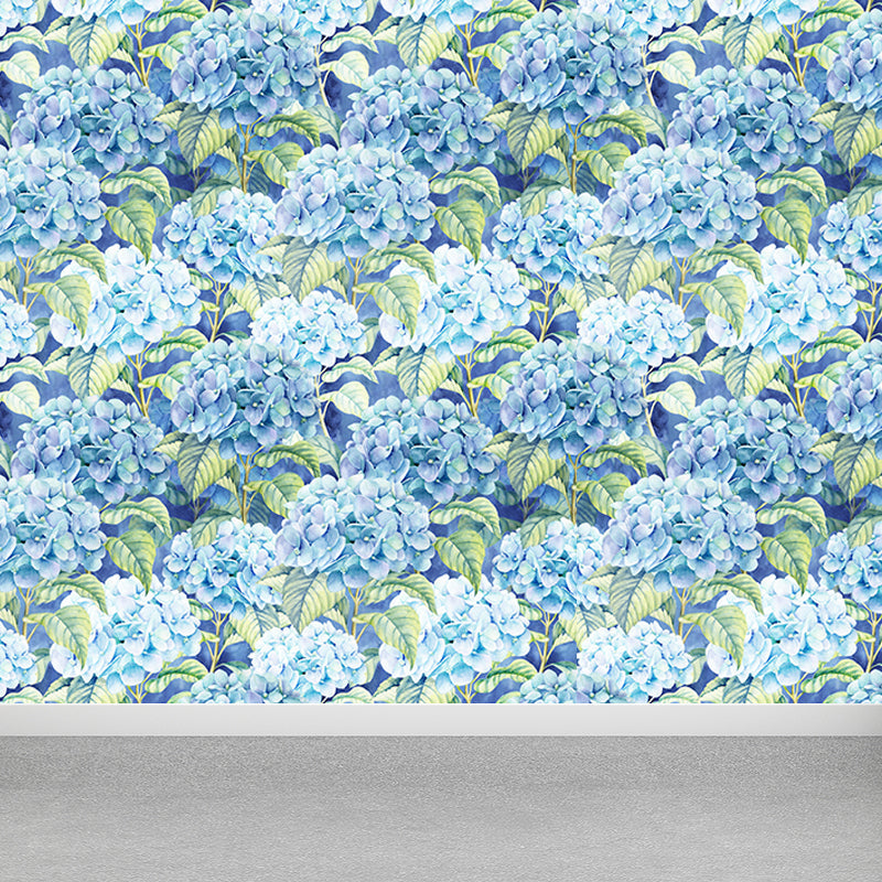 Extra Large Tropical Mural Wallpaper in Blue Flower Pattern Wall Decor, Custom Printed Clearhalo 'Wall Decor' 'Wall Mural' 1619273