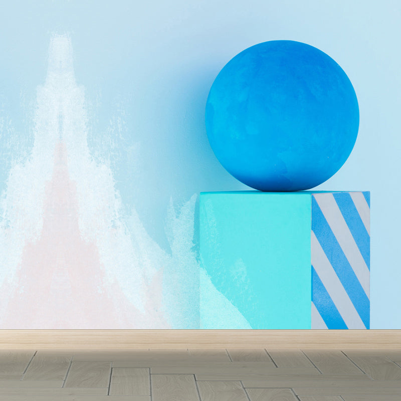 Creative Sphere and Cuboid Mural Wallpaper Blue Three-Dimensional Space Wall Covering Blue Clearhalo 'Wall Decor' 'Wall Mural' 1619421