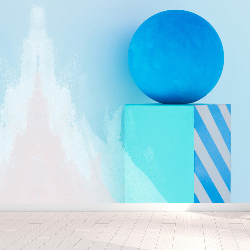Creative Sphere and Cuboid Mural Wallpaper Blue Three-Dimensional Space Wall Covering Clearhalo 'Wall Decor' 'Wall Mural' 1619422