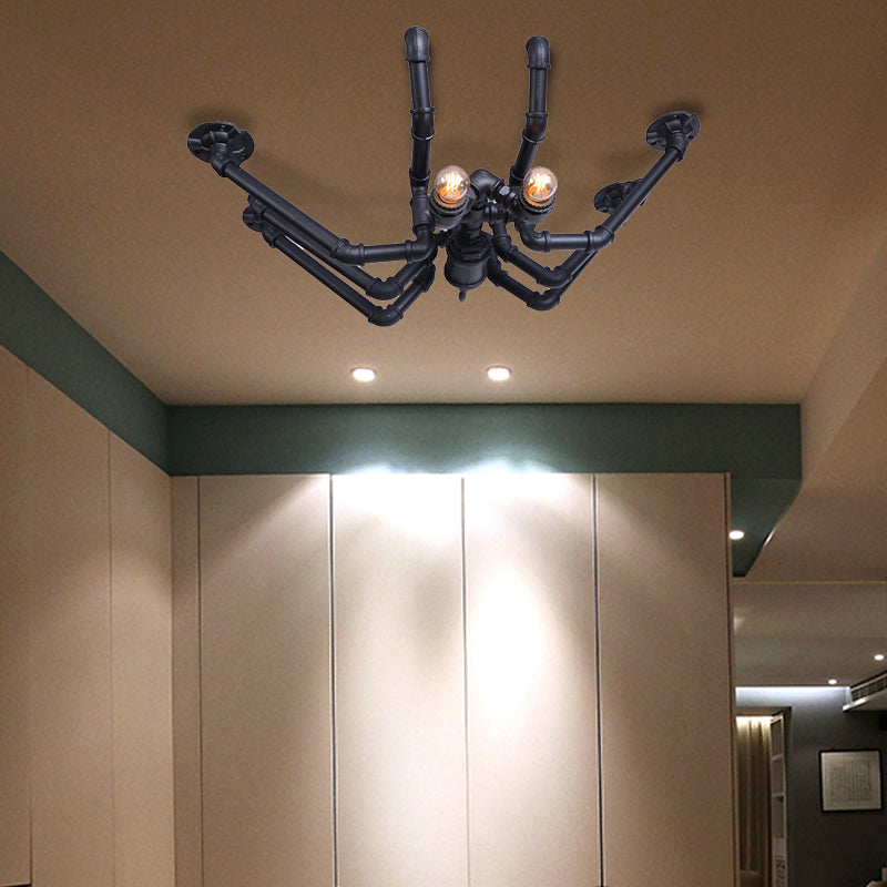 Metal Spider Ceiling Light Fixture Vintage Industrial 2 Bulbs Living Room Semi Flush Pendant Light in Black/Bronze Black Clearhalo 'Ceiling Lights' 'Close To Ceiling Lights' 'Close to ceiling' 'Semi-flushmount' Lighting' 162056