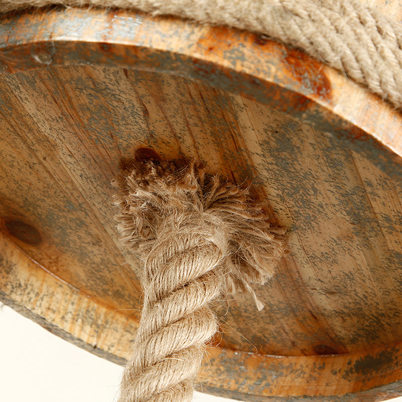 Drum Shape Chandeliers Five-light Retro Style Wood Hanging Lights in Beige Color for Agritainment Clearhalo 'Ceiling Lights' 'Chandeliers' Lighting' options 162110