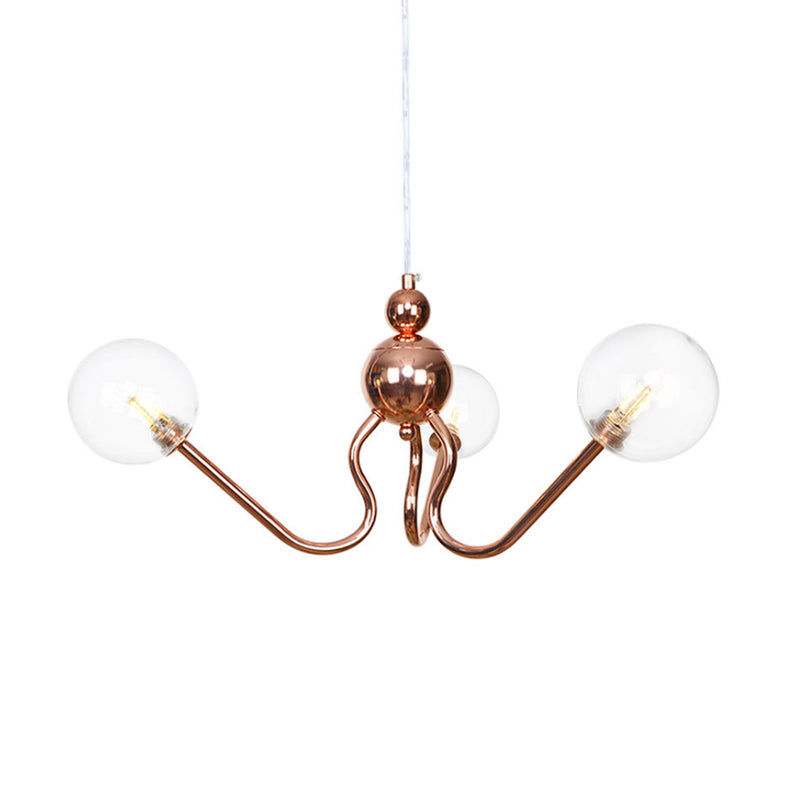 3-Light Clear/Amber Glass Hanging Chandelier Industrial Copper Globe/Tubular Dining Room Pendant Light Fixture Clearhalo 'Cast Iron' 'Ceiling Lights' 'Chandeliers' 'Clear' 'Industrial Chandeliers' 'Industrial' 'Metal' 'Middle Century Chandeliers' 'Modern' 'Rustic Chandeliers' 'Tiffany' 'Traditional Chandeliers' Lighting' 162151