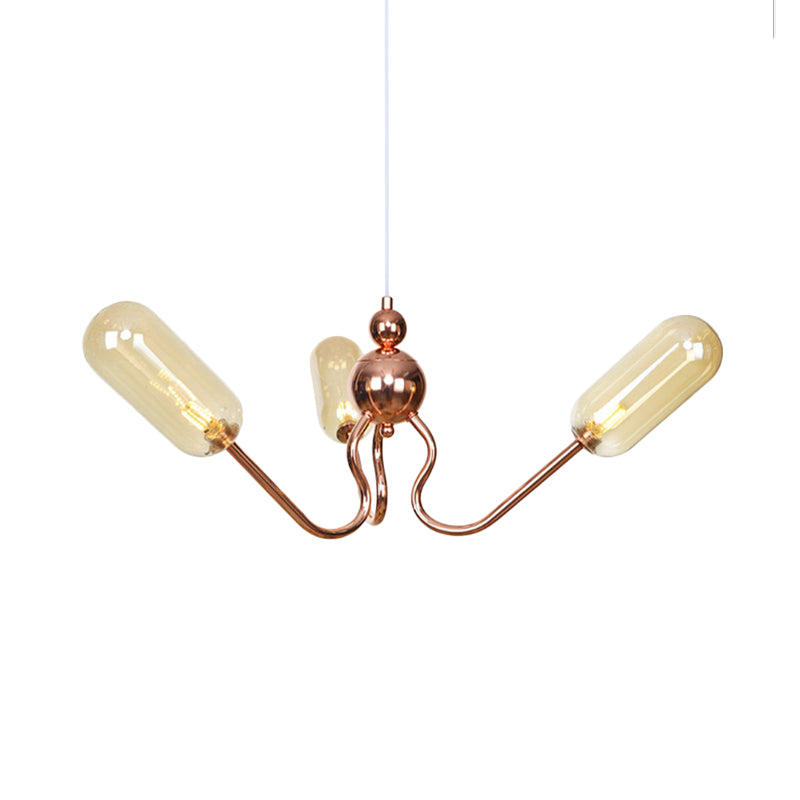 3-Light Clear/Amber Glass Hanging Chandelier Industrial Copper Globe/Tubular Dining Room Pendant Light Fixture Clearhalo 'Cast Iron' 'Ceiling Lights' 'Chandeliers' 'Clear' 'Industrial Chandeliers' 'Industrial' 'Metal' 'Middle Century Chandeliers' 'Modern' 'Rustic Chandeliers' 'Tiffany' 'Traditional Chandeliers' Lighting' 162154
