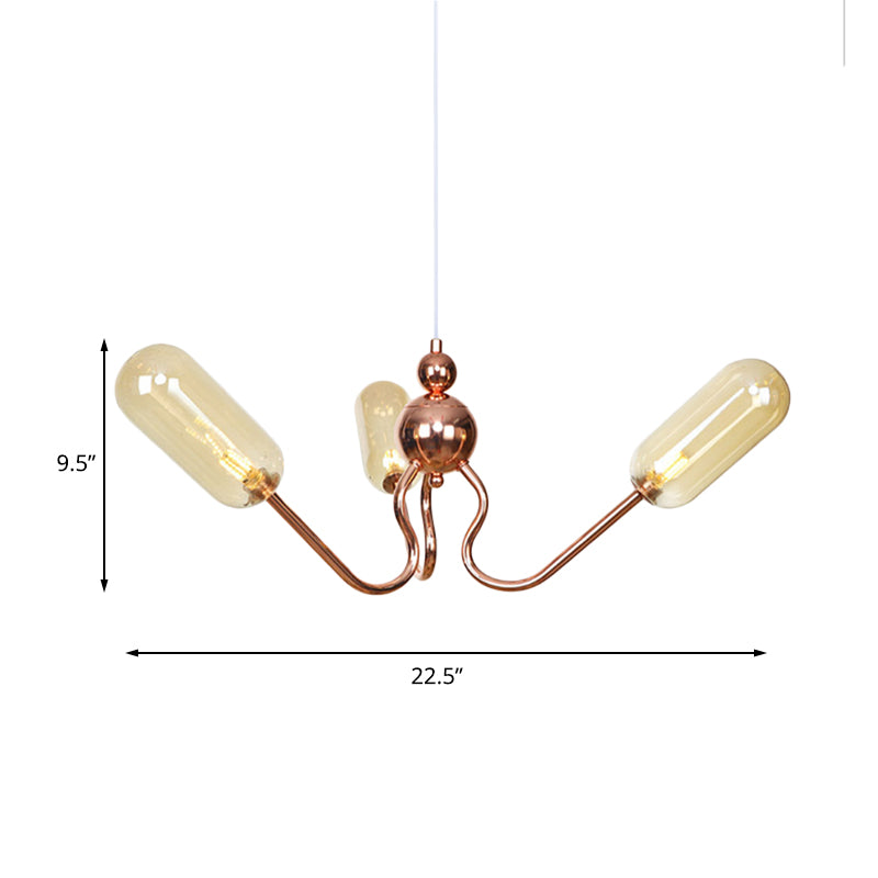 3-Light Clear/Amber Glass Hanging Chandelier Industrial Copper Globe/Tubular Dining Room Pendant Light Fixture Clearhalo 'Cast Iron' 'Ceiling Lights' 'Chandeliers' 'Clear' 'Industrial Chandeliers' 'Industrial' 'Metal' 'Middle Century Chandeliers' 'Modern' 'Rustic Chandeliers' 'Tiffany' 'Traditional Chandeliers' Lighting' 162155