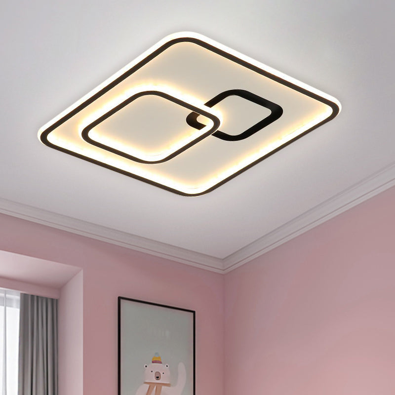Black Square LED Flush Mount Light Minimalist Acrylic Close to Ceiling Lighting Fixture, 16"/19.5" Width Clearhalo 'Ceiling Lights' 'Close To Ceiling Lights' 'Close to ceiling' 'Flush mount' Lighting' 1623353