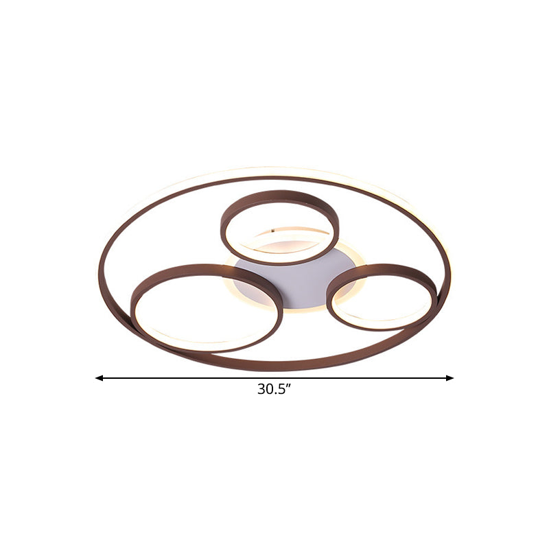 24.5"/30.5" W Rings Metal Ceiling Light Fixture Modernism Brown LED Flushmount Lighting, Warm/White Light Clearhalo 'Ceiling Lights' 'Close To Ceiling Lights' 'Close to ceiling' 'Flush mount' Lighting' 1623374