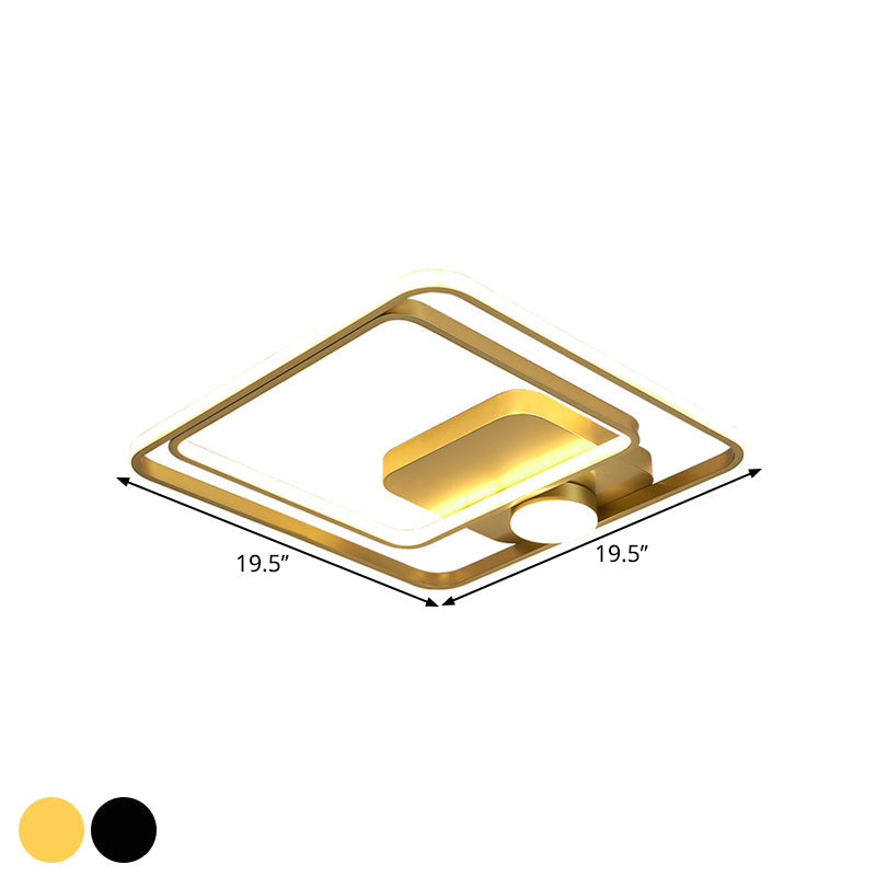 16"/19.5" W Square Ceiling Light Modern Style Metallic Black/Gold LED Flush Mount Lighting Fixture Clearhalo 'Ceiling Lights' 'Close To Ceiling Lights' 'Close to ceiling' 'Semi-flushmount' Lighting' 1623431
