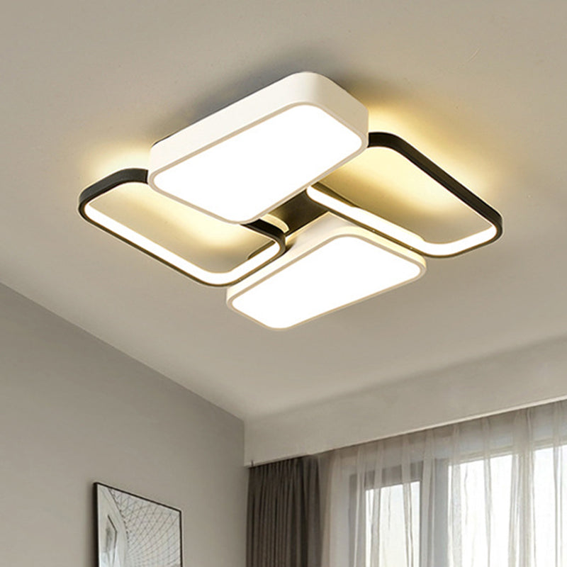 Black-White Trapezoid LED Ceiling Flush Modernist Metallic Semi Flush Mount Lighting in Warm/White/3 Color Light Black-White Clearhalo 'Ceiling Lights' 'Close To Ceiling Lights' 'Close to ceiling' 'Semi-flushmount' Lighting' 1623560