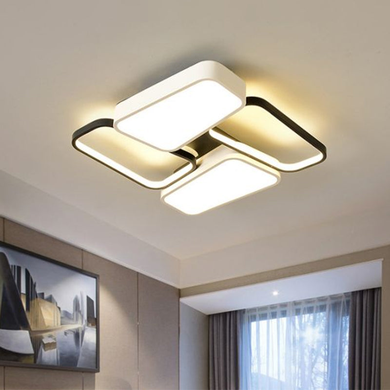 Black-White Trapezoid LED Ceiling Flush Modernist Metallic Semi Flush Mount Lighting in Warm/White/3 Color Light Clearhalo 'Ceiling Lights' 'Close To Ceiling Lights' 'Close to ceiling' 'Semi-flushmount' Lighting' 1623561