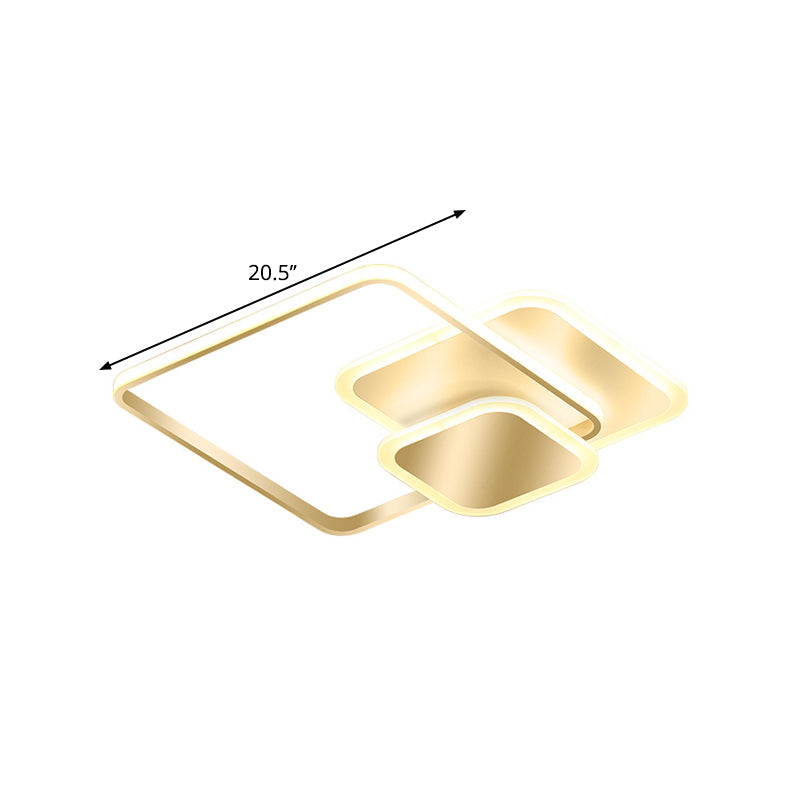 Square Flush Mount Lamp Modernist Metallic LED Gold Ceiling Fixture in Warm/White Light, 16.5"/20.5" Wide Clearhalo 'Ceiling Lights' 'Close To Ceiling Lights' 'Close to ceiling' 'Flush mount' Lighting' 1623804