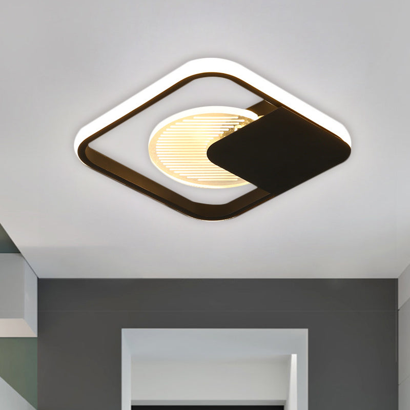 Minimalist Square Ceiling Fixture Metal LED Corridor Flush Mount Lamp in Black, Warm/White/3 Color Light Black Clearhalo 'Ceiling Lights' 'Close To Ceiling Lights' 'Close to ceiling' 'Flush mount' Lighting' 1623805