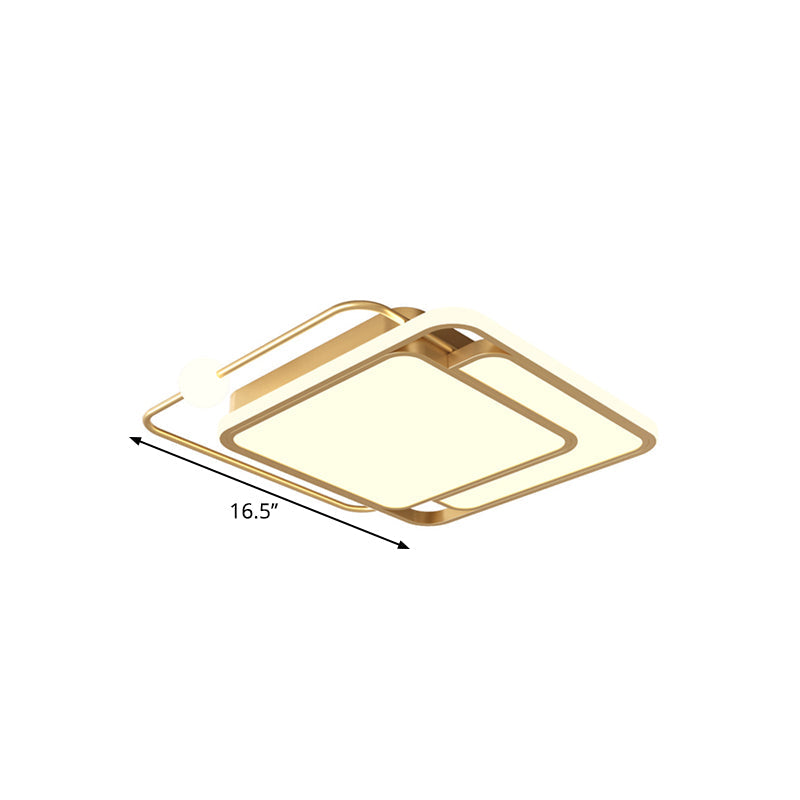 Gold Square LED Ceiling Mounted Fixture Simple Style Flush Lamp in Warm/White Light, 16.5"/20.5" Width Clearhalo 'Ceiling Lights' 'Close To Ceiling Lights' 'Close to ceiling' 'Flush mount' Lighting' 1623812