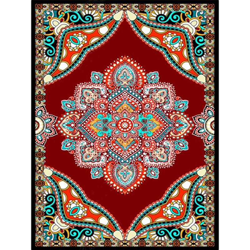 Mediterranean Moroccan Rug in Red and Black Medallion Floral Pattern Rug Polyester Anti-Slip Carpet for Home Decoration Clearhalo 'Area Rug' 'Moroccan' 'Rugs' Rug' 1623875