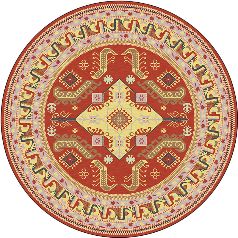 Red Moroccan Rug Polyester Medallion Print Rug Washable Non-Slip Backing Carpet for Living Room Clearhalo 'Area Rug' 'Moroccan' 'Rugs' Rug' 1624163