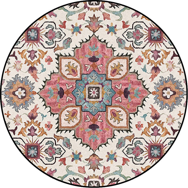 Pink Moroccan Rug Polyester Medallion Print Rug Washable Non-Slip Backing Carpet for Living Room Clearhalo 'Area Rug' 'Moroccan' 'Rugs' Rug' 1624249