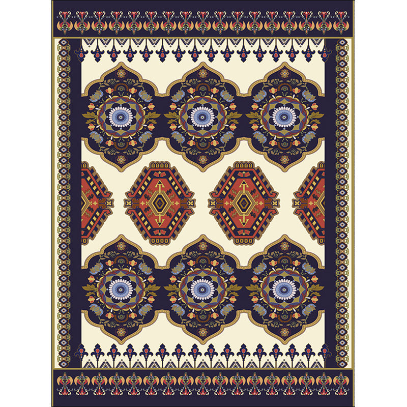Navy and Beige Americana Rug Polyester Tribal Floral Pattern Rug Washable Non-Slip Backing Area Rug for Living Room Clearhalo 'Area Rug' 'Rugs' 'Southwestern' Rug' 1624317