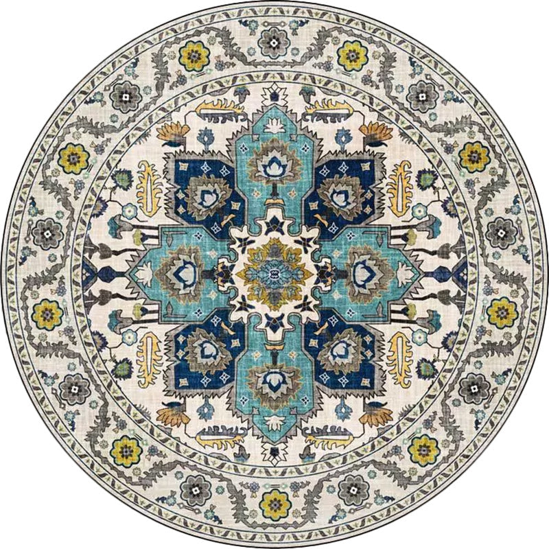 Classic Medallion Pattern Rug with Floral Blue and Red Tribal Rug Polyester Washable Anti-Slip Backing Area Rug for Living Room Clearhalo 'Area Rug' 'Moroccan' 'Rugs' Rug' 1624333