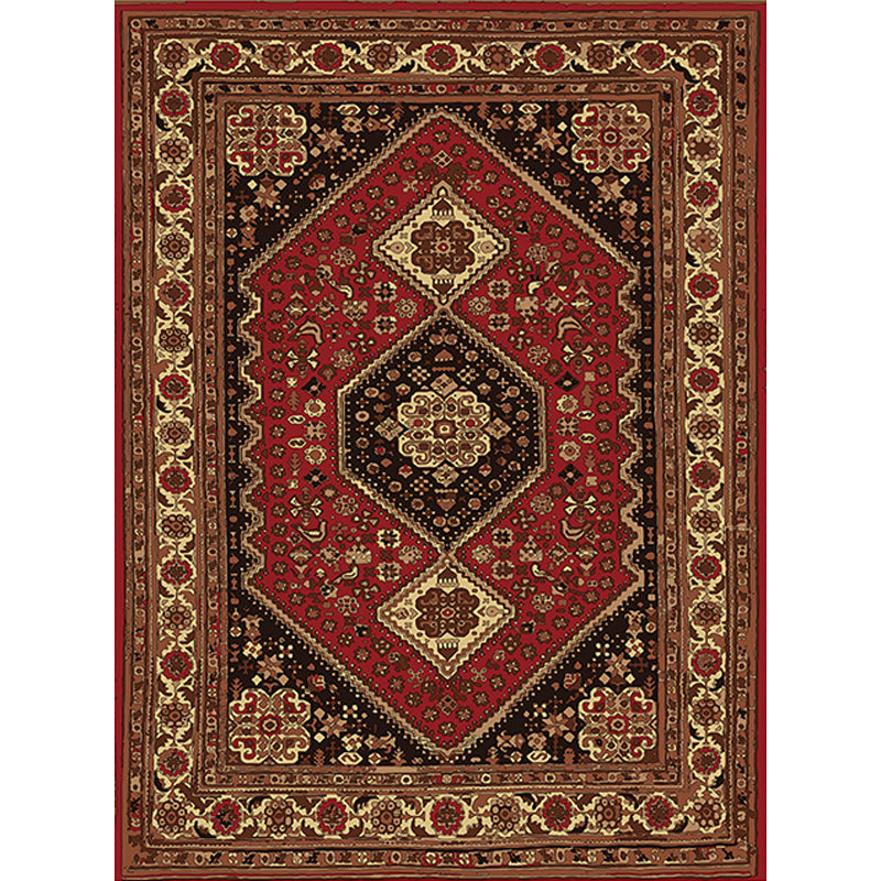 Red and Brown Bedroom Rug Moroccan Medallion Flower Pattern Area Rug Polyester Stain-Resistant Carpet Clearhalo 'Area Rug' 'Moroccan' 'Rugs' Rug' 1624418