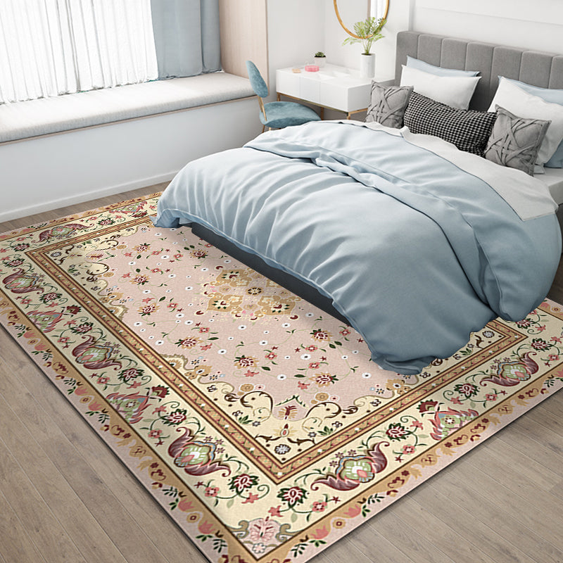 Persian Moroccan Rug in Yellow Medallion Floral Leaf Pattern Rug Polyester Washable Carpet for Home Decoration Clearhalo 'Area Rug' 'Moroccan' 'Rugs' Rug' 1624726