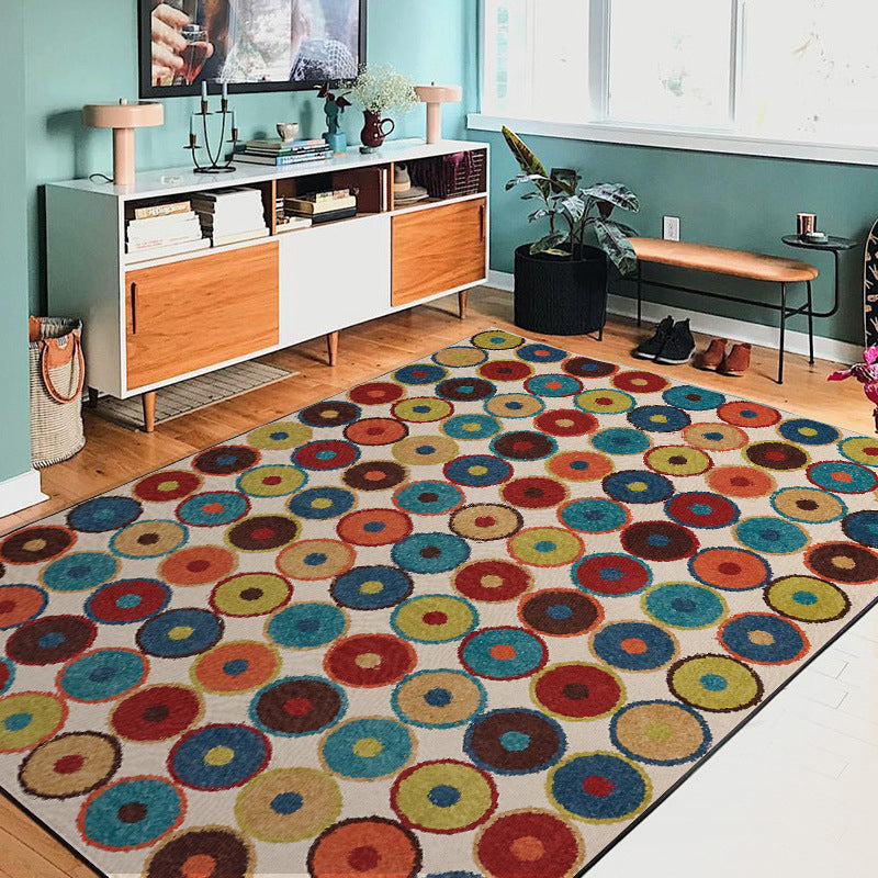 Nordic Novelty Rug in Red and Yellow Geometry Circle Dots Wave Pattern Rug Polyester Pet Friendly Carpet for Home Decor Red Clearhalo 'Area Rug' 'Rug' 1624809
