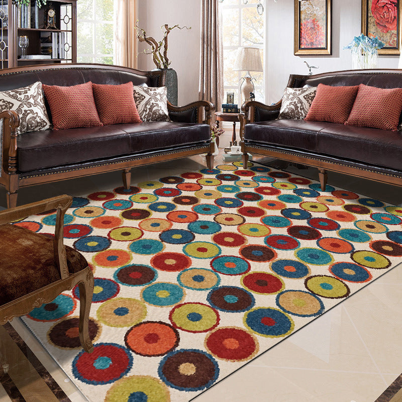 Nordic Novelty Rug in Red and Yellow Geometry Circle Dots Wave Pattern Rug Polyester Pet Friendly Carpet for Home Decor Clearhalo 'Area Rug' 'Rug' 1624810