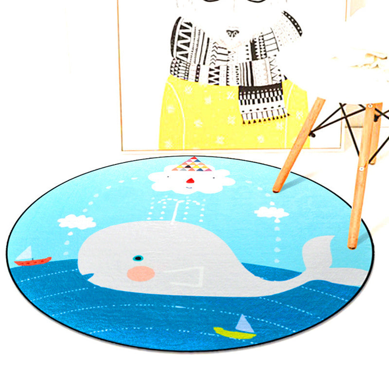 Kids Nursery Rug in Pink and Blue Animal Mouse Lion Mermaid Whale Print Rug Polyester Machine Washable Area Rug Blue Clearhalo 'Area Rug' 'Rug' 1624988