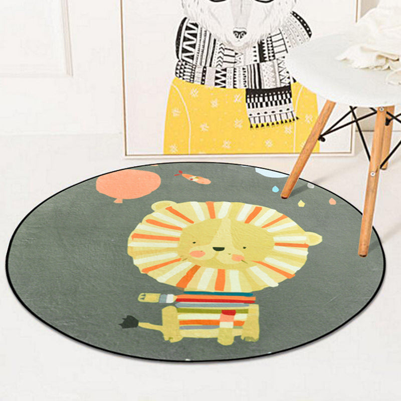 Kids Nursery Rug in Pink and Blue Animal Mouse Lion Mermaid Whale Print Rug Polyester Machine Washable Area Rug Yellow Clearhalo 'Area Rug' 'Rug' 1625000