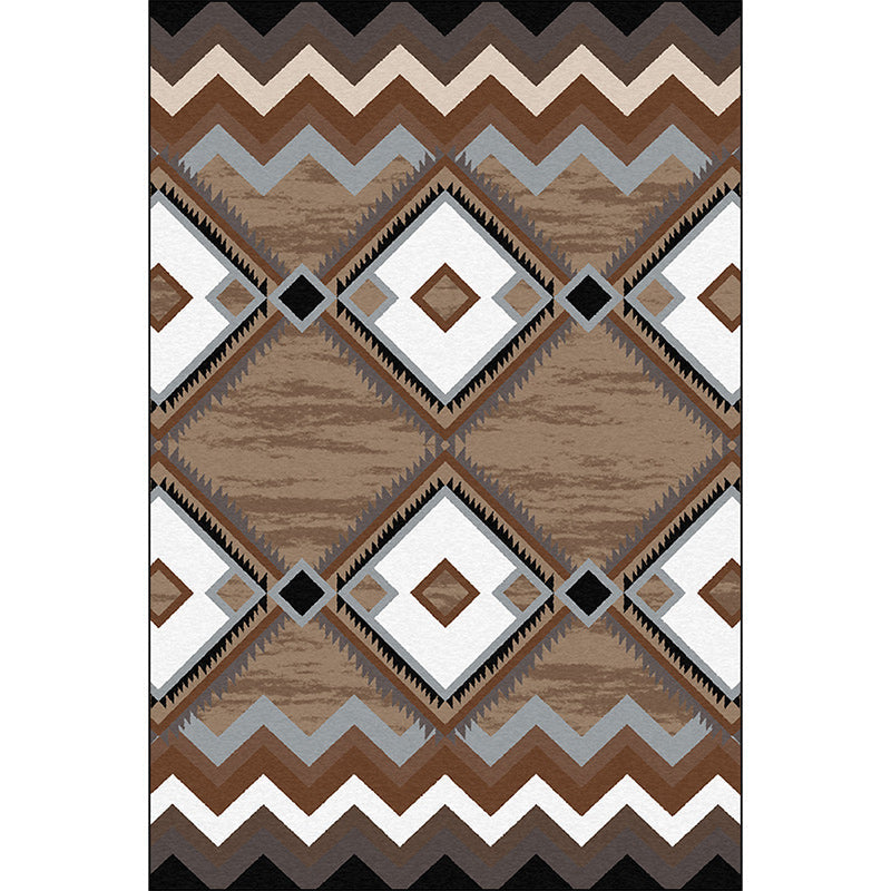Brown Bedroom Rug Southwestern Geometric Diamond Wave Pattern Area Rug Polyester Anti-Slip Carpet Clearhalo 'Area Rug' 'Rugs' 'Southwestern' Rug' 1625008