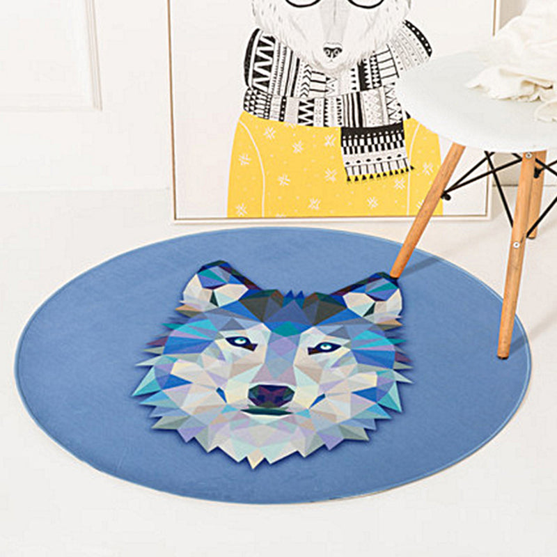 Green and Yellow Child's Room Rug Kids Animal Deer Bear Wolf Cat Pattern Area Rug Polyester Anti-Slip Backing Carpet Blue Clearhalo 'Area Rug' 'Rug' 1625022