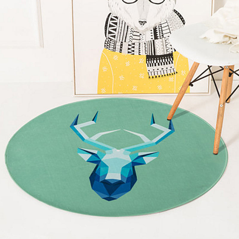 Green and Yellow Child's Room Rug Kids Animal Deer Bear Wolf Cat Pattern Area Rug Polyester Anti-Slip Backing Carpet Green Clearhalo 'Area Rug' 'Rug' 1625027