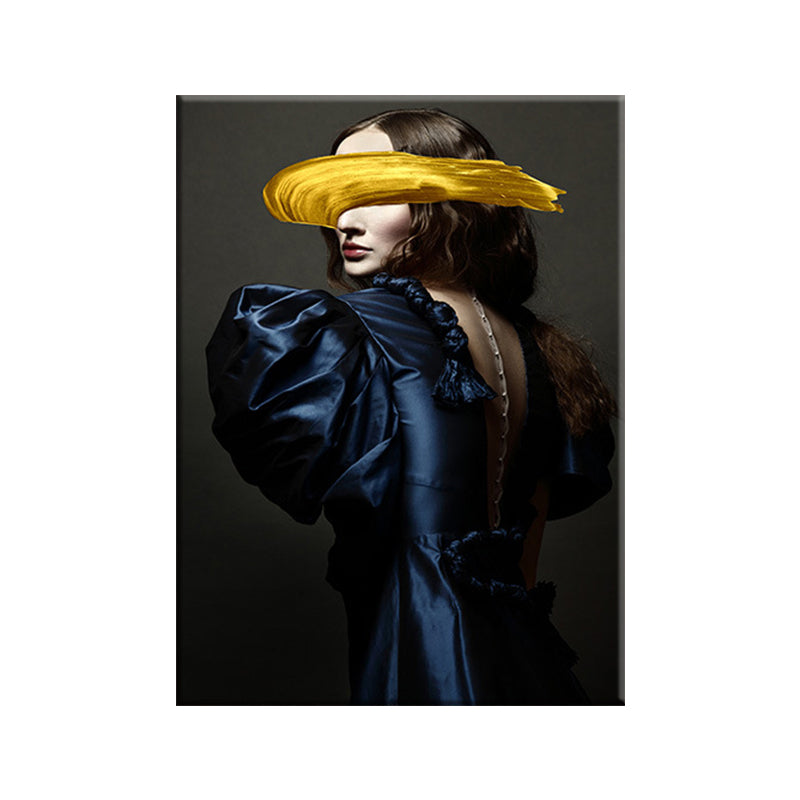 Woman Canvas Art Print Textured Surface Glam Living Room Wall Decor in Dark Color