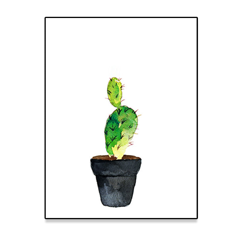 Green Potted Cactus Wall Art Decor Plant Tropical Textured Canvas Print for Home Clearhalo 'Art Gallery' 'Canvas Art' 'Coastal Art Gallery' 'Tropical' Arts' 1625440