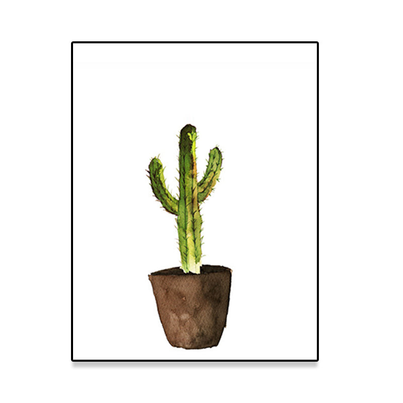 Green Potted Cactus Wall Art Decor Plant Tropical Textured Canvas Print for Home Clearhalo 'Art Gallery' 'Canvas Art' 'Coastal Art Gallery' 'Tropical' Arts' 1625447