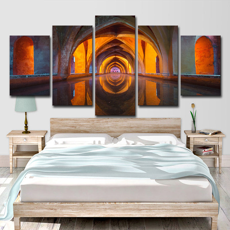 Archway Religious Canvas Wall Art Mid-Century Modern Textured Wall Decor in Red-Brown - Red - Clearhalo - 'Arts' - 'Canvas Art' - 1625780