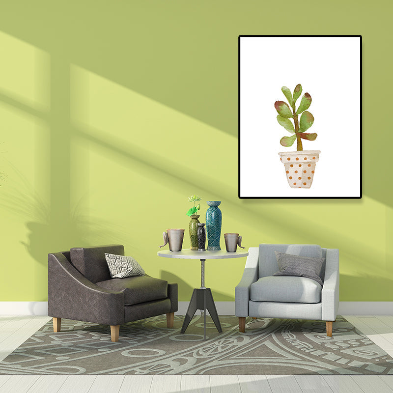 Textured Pot Plant Art Print Canvas Farmhouse Wall Decor for House Interior, Green Clearhalo 'Art Gallery' 'Canvas Art' 'Country Art Gallery' 'French Country' 'Rustic' Arts' 1625816