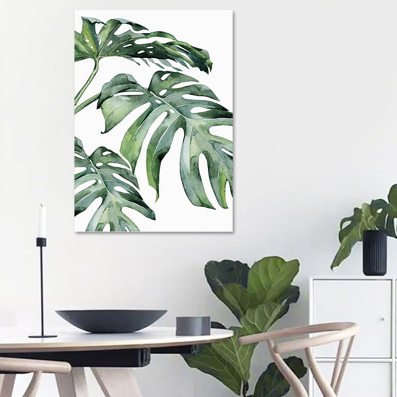 Green Plant Leaves Canvas Art Textured Country Style Dining Room Wall Decoration Clearhalo 'Art Gallery' 'Canvas Art' 'Country Art Gallery' 'French Country' 'Rustic' Arts' 1625974