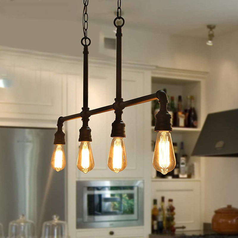 Black 4-Head Island Lighting Rustic Style Metal Linear Piped Hanging Lighting for Living Room Black Clearhalo 'Ceiling Lights' 'Island Lights' Lighting' 162615