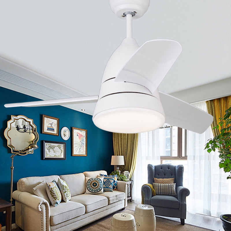 Metal Circle Ceiling Fan Lamp Kids 1 Light Black/White/Pink 3 Blades Semi Flush Light for Living Room, 36" Width White Clearhalo 'Ceiling Fans with Lights' 'Ceiling Fans' 'Kids Ceiling Fans' 'Kids' Lighting' 1626642