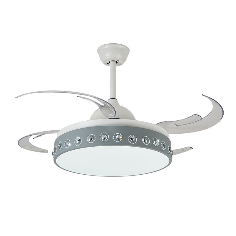 Crystal Beaded LED Semi Mount Light Nordic Style 8 Blade Blue and White Ceiling Mount Fan Clearhalo 'Ceiling Fans with Lights' 'Ceiling Fans' 'Modern Ceiling Fans' 'Modern' Lighting' 1626755