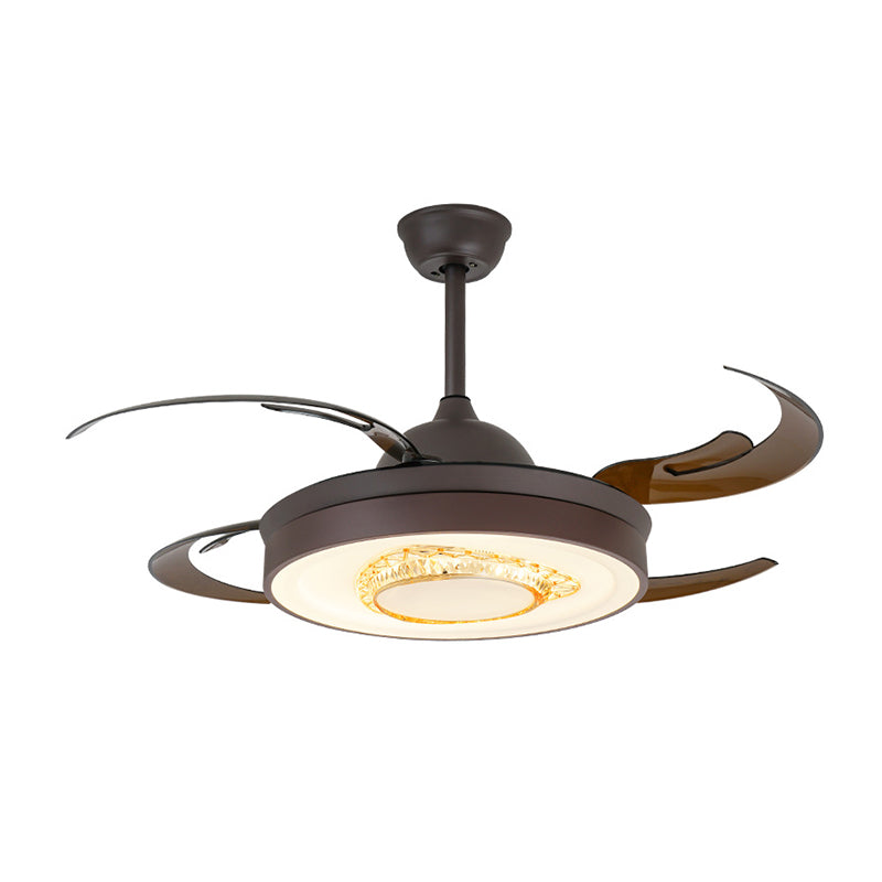 Reversible Antler Blade LED Ceiling Fan Nordic Style Black Metallic Downrod Semi Flush Mount Lamp with Crystal Element Clearhalo 'Ceiling Fans with Lights' 'Ceiling Fans' 'Modern Ceiling Fans' 'Modern' Lighting' 1626774