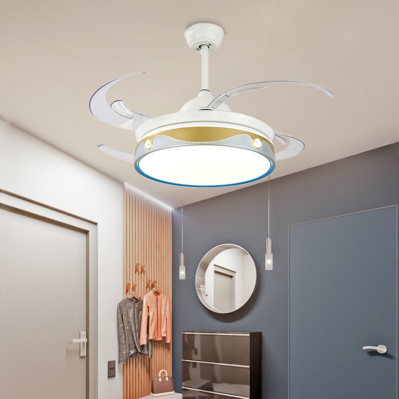 White Round Indoor Fan Lighting Contemporary Metallic 8-Blade LED Semi Mount Ceiling Lamp Clearhalo 'Ceiling Fans with Lights' 'Ceiling Fans' 'Modern Ceiling Fans' 'Modern' Lighting' 1626805