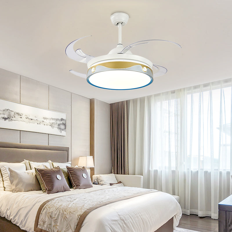 White Round Indoor Fan Lighting Contemporary Metallic 8-Blade LED Semi Mount Ceiling Lamp Clearhalo 'Ceiling Fans with Lights' 'Ceiling Fans' 'Modern Ceiling Fans' 'Modern' Lighting' 1626806