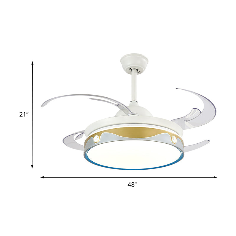 White Round Indoor Fan Lighting Contemporary Metallic 8-Blade LED Semi Mount Ceiling Lamp Clearhalo 'Ceiling Fans with Lights' 'Ceiling Fans' 'Modern Ceiling Fans' 'Modern' Lighting' 1626808