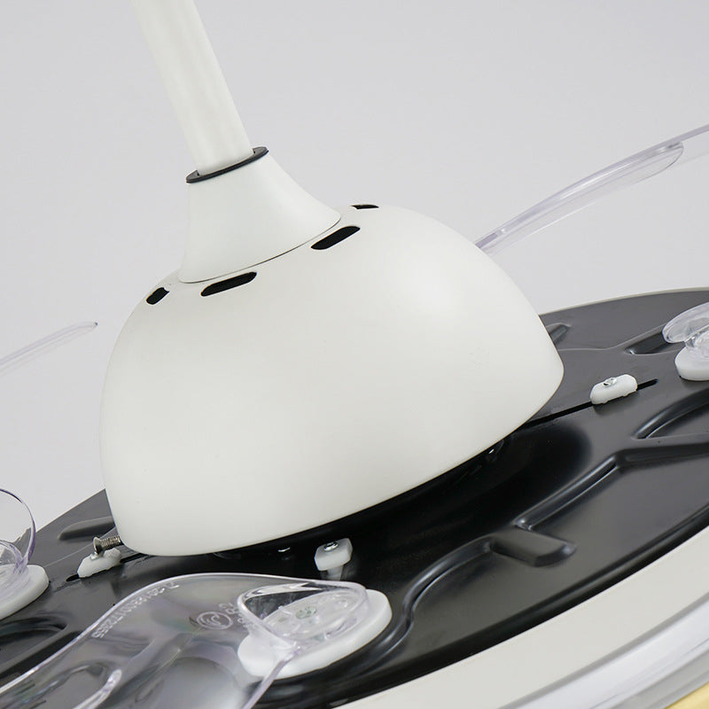 White Round Indoor Fan Lighting Contemporary Metallic 8-Blade LED Semi Mount Ceiling Lamp Clearhalo 'Ceiling Fans with Lights' 'Ceiling Fans' 'Modern Ceiling Fans' 'Modern' Lighting' 1626809