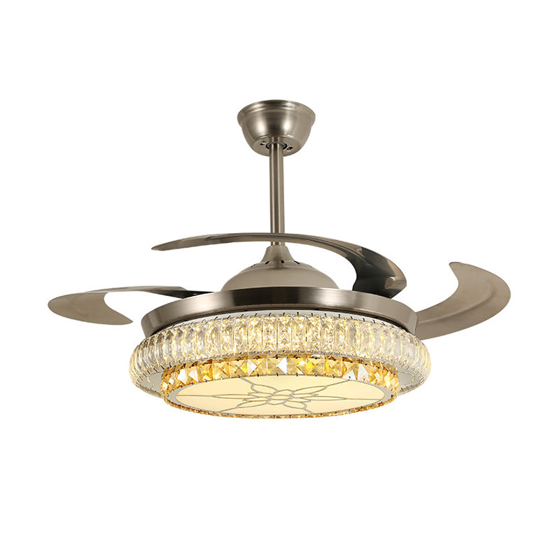 Beveled Crystal Tier LED Ceiling Fan Modern Stylish LED Silver Finish Semi Flush Lamp with/without Bluetooth Clearhalo 'Ceiling Fans with Lights' 'Ceiling Fans' 'Modern Ceiling Fans' 'Modern' Lighting' 1626822