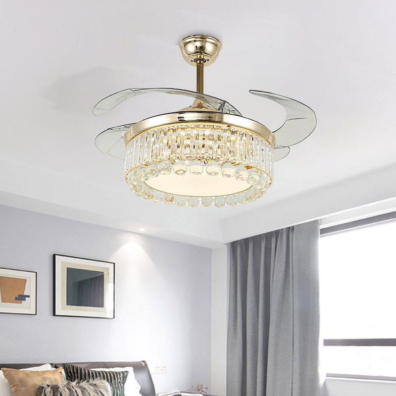 4-Blade Crystal Ball Semi Mount Fan Light Modernity LED Gold Finish Downrod Ceiling Lamp Clearhalo 'Ceiling Fans with Lights' 'Ceiling Fans' 'Modern Ceiling Fans' 'Modern' Lighting' 1626827