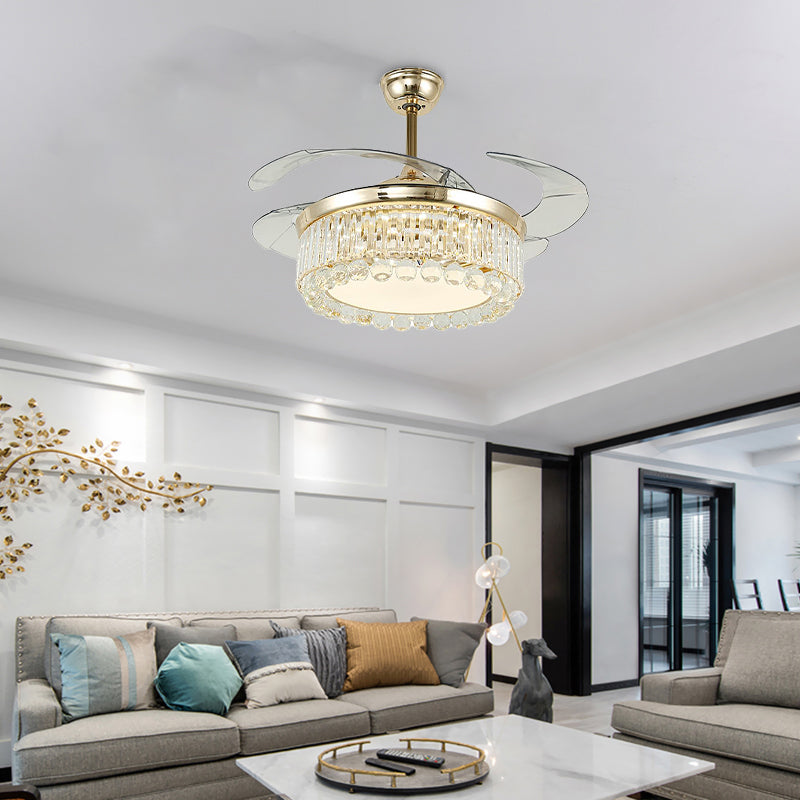 4-Blade Crystal Ball Semi Mount Fan Light Modernity LED Gold Finish Downrod Ceiling Lamp Clearhalo 'Ceiling Fans with Lights' 'Ceiling Fans' 'Modern Ceiling Fans' 'Modern' Lighting' 1626828